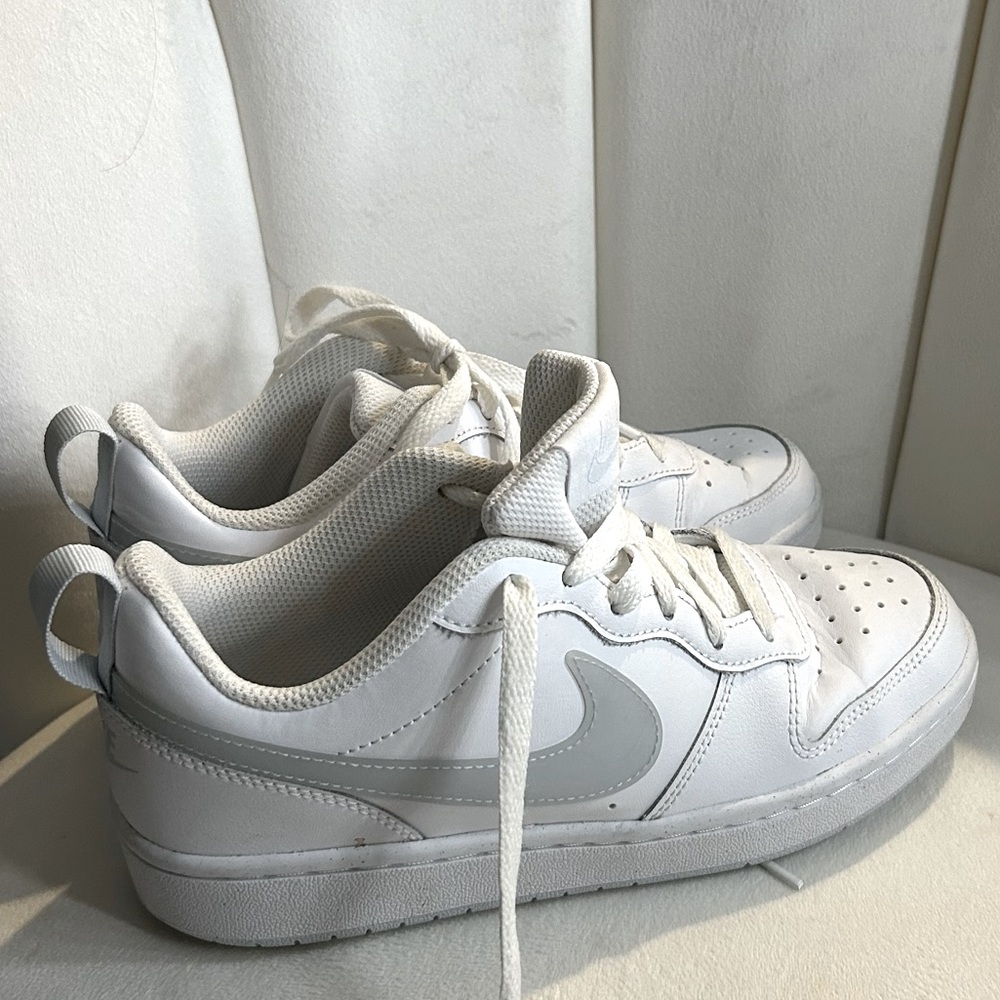 NIKE-Court Borough Low Recraft Shoes, White+Grey Swoosh, Size (US) 4.5